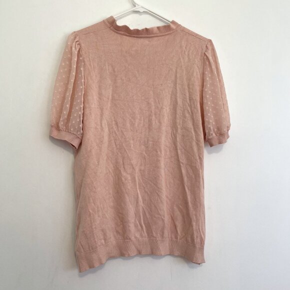 ADRIANNA PAPELL Clip Dot Puff Sleeve Knit Top Blush Pink Short Sleeve Balletcore - Picture 14 of 16